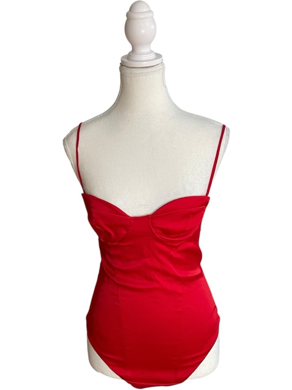 Zara Satin Effect Bustier Bodysuit Red